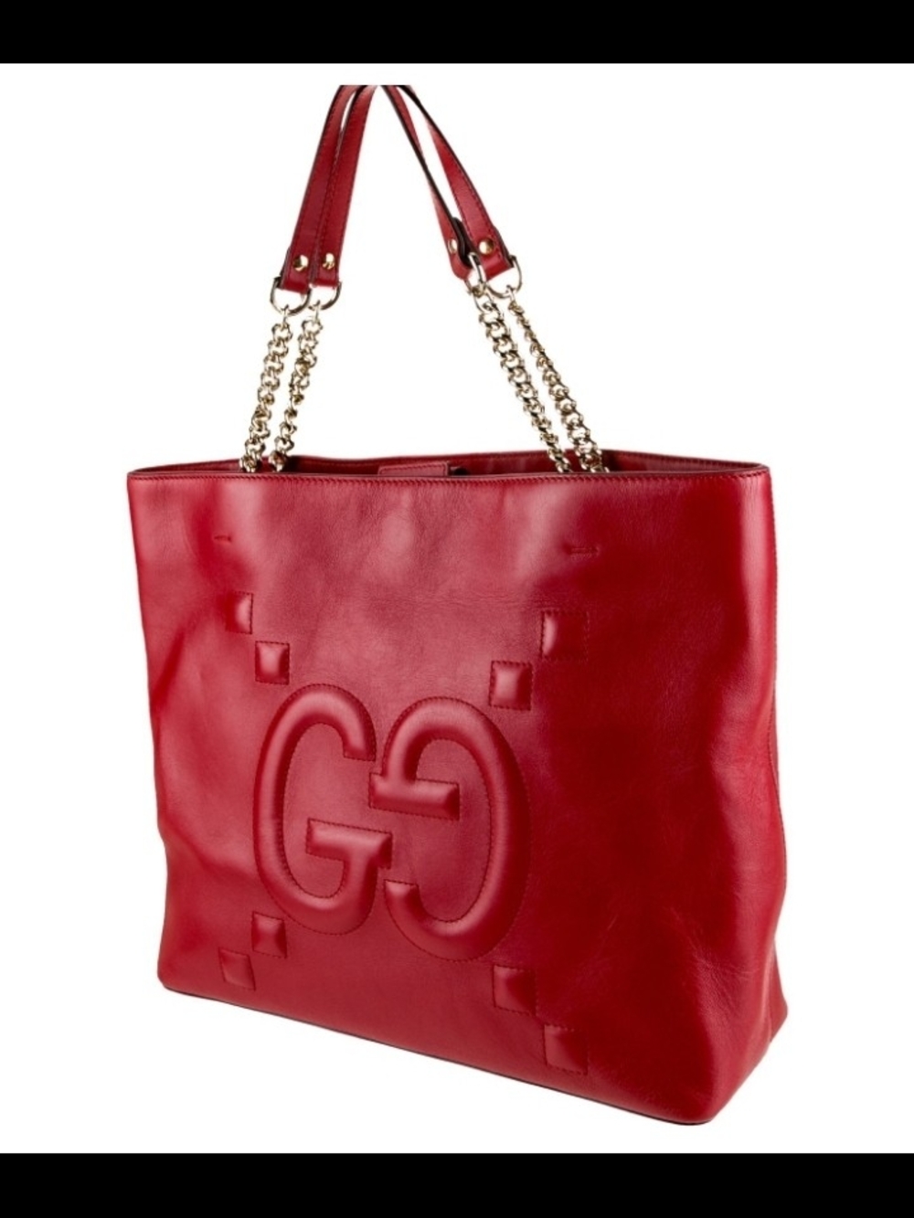 Authentic Gucci Apollo Luxury Red Leather Tote Bag with Chain Handles